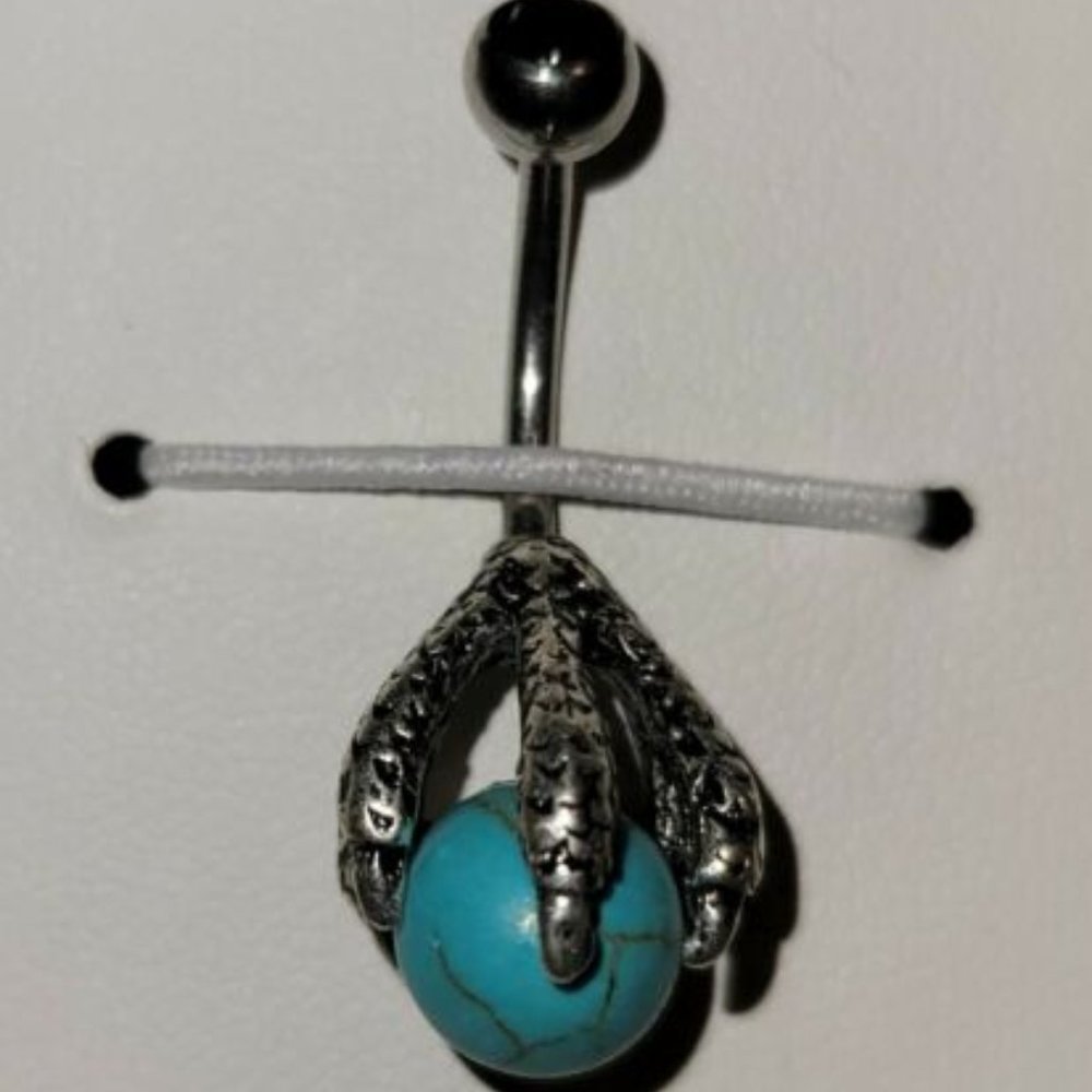 Dragon Claw w/ Red Crystals Holding Ball 316L Surgical Steel Belly Ring - Turq